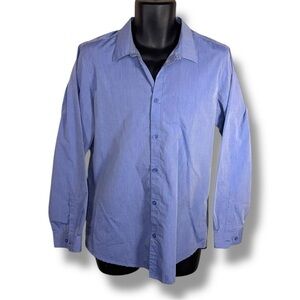 Medium Urban Chef Works Blue Button Front Long Sleeve Mens Fit Shirt Cotton Blen